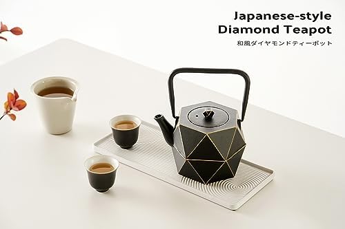 Toptier Cast Iron Teapot, Stovetop Safe Japanese Cast Iron Tea Kettle, Diamond Design Tea Pot with Removable Infuser for Loose Tea, 30 Ounce (900 ml) - Thumbnail 5