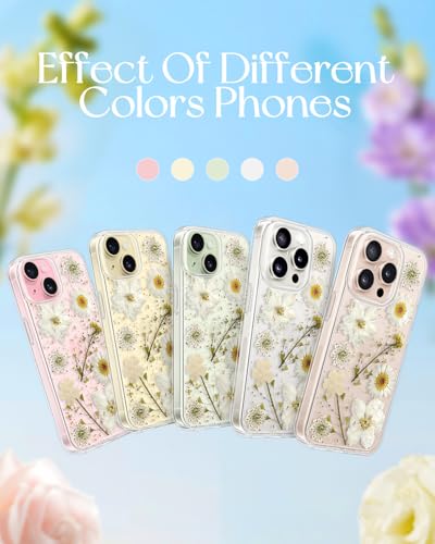 Loheckle for iPhone 15 Case for Women - Girls Cute Glitter Dried Flower Floral Girly Aesthetic Kawaii Sparkle Sparkly Glittery Bling Unique Design Handmade Phone Cover for Apple 15 6.1", White - image 4