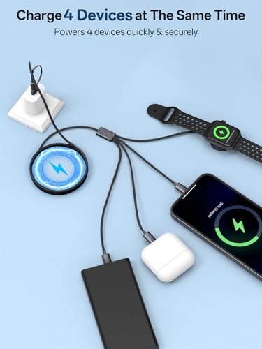 Chargeur pour Apple Watch, 4 dans 2 Câble de recharge multi-cargos pour téléphone, USB C Câble pour iPhone 17-11 iWatch Ultra 10-2 Galaxy S25-S20 Téléphones Android Kindle, MP3-Black,5FT