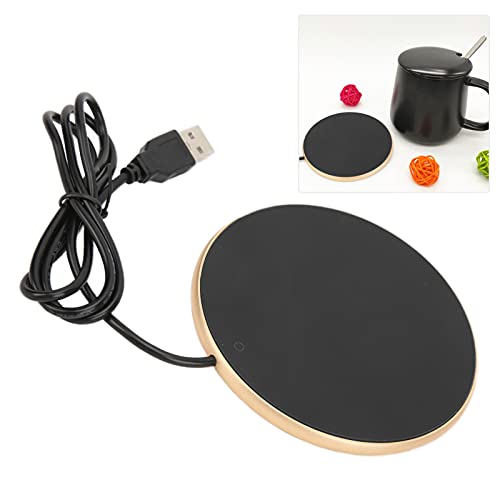 Smart Mug Warmer Coaster, 55°C Auto On/Off, Portable Cup Heater with Tempered Glass, Waterproof & Durable for Office Home Desk (Gold)