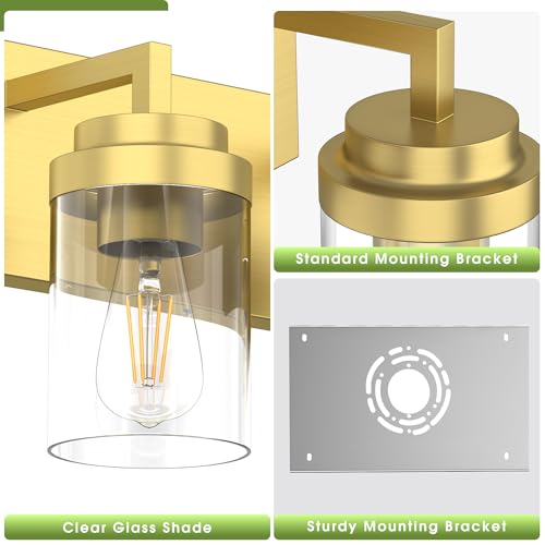 Image of Bathroom Lighting Fixtures, 4-Light Bathroom Vanity Lights Over Mirror, Brass Vanity Light with Glass Shade, Modern Vanity Lighting Fixtures for Bedroom, Hallway