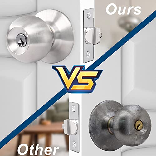 Rulart Door Knob With Lock Key - Keyed Entry Door Lock，Round Bedroom Door Knobs With Lock And Key,Entrance (Privacy/Entry) In Satin Stainless Steel（4 Pack ） #TOP2