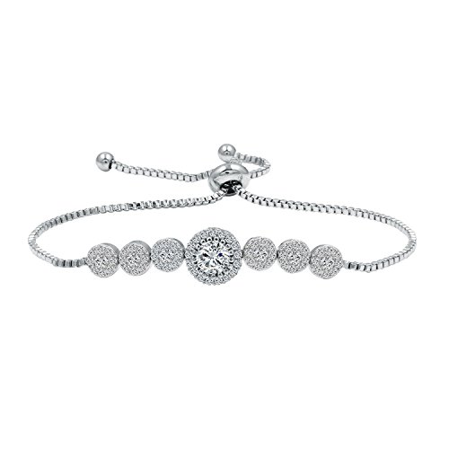 WeimanJewelry Women Round Cut Cubic Zirconia CZ Bridal Adjustable Chain Bracelet for Wedding Prom Party (Silver)