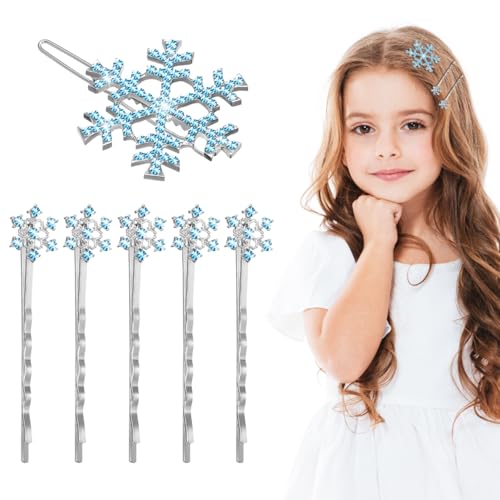 Lurrose Snowflake Hair Clips: 6pcs Blue Snowflake Hair Pins - Rhinestone Decorative Bobby Pins for Women Girls Christmas Bithday Wedding
