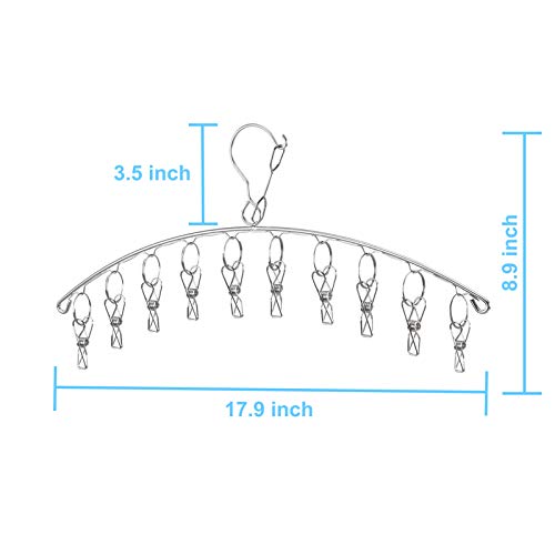 Laundry Drying Rack Clothes Hanger with 10 Clips, Seropy Clothes Drying Rack of Stainless Steel Sock Hangers Clip and Drip Hanger for Drying Socks, Bras, Gloves, Towels, Baby Clothes, 3 Pack x 10 Pegs