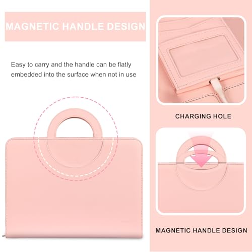 Image of Leathario Portfolio Binder, Includes 5 Folder Index Dividers, 13 Inch Tablets Organizer with Handle, Vegan Leather A4 Padfolio, Multi-Pocket Notepad Business Planner Professional Document