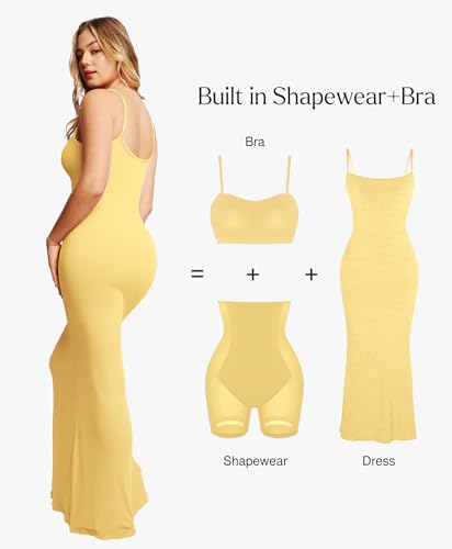 Image of Popilush Maxi Bodycon Dress with Built in Bra, Long Shapewear Dresses | Tummy Control, Floor-length, Formal Occasions, Wedding Guest and Engagement