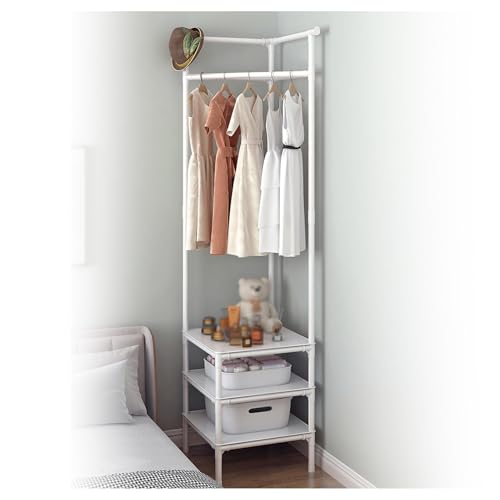 Porte-manteau d'angle gain de place blanc avec meuble de rangement