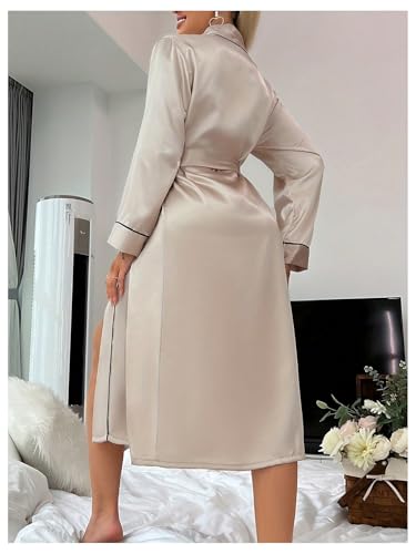 OYOANGLE Women's Silk Satin Robe Elegant Kimono Long Sleeve Soft Lightweight Vacation Sleepwear Bathrobe2