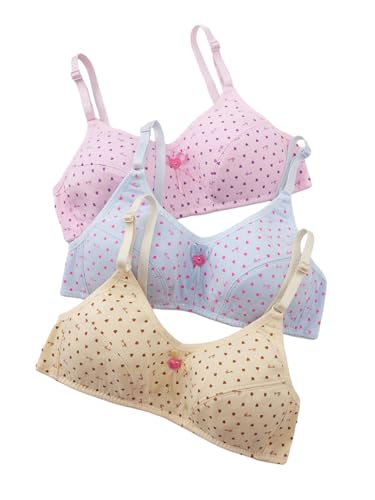 OYOANGLE Girl's Heart Print Training Bras 3 Pack Cute Wireless Cami Bralette with Adjustable Strap