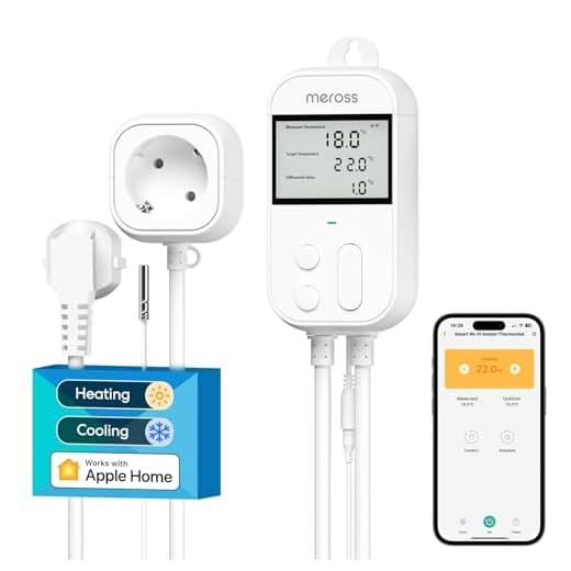 Meross Prise Thermostat Connectée pour Chauffage et Refroidissement, 16A 3680W Régulateur de Température WiFi Compatible avec HomeKit, Alexa et Google Home, Commande Vocale et Contrôle à Distance