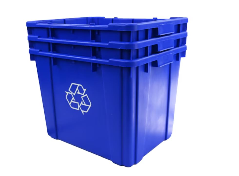 14 Gallon Blue Indoor or Outdoor Recycling Bin Stackable Made in The USA from 100% Recycled Products