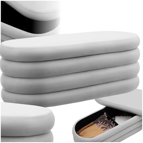 tectake® Banc de Rangement Bout de lit Coffre Velours 110x45x42cm Banc Entree Pouf Chambre Dressing Chambre Adulte Repose Pied Tabouret Coiffeuse Meuble Salon...