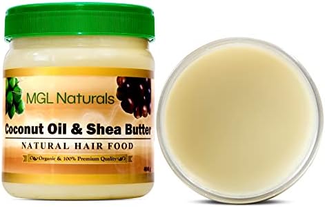 MGL Naturals Coconut Oil and Shea Butter Natural Hair Food made with Fair Trade organic ingredients from Ghana for hair growth, hair softness, shine, manageability and protect against hair damage.