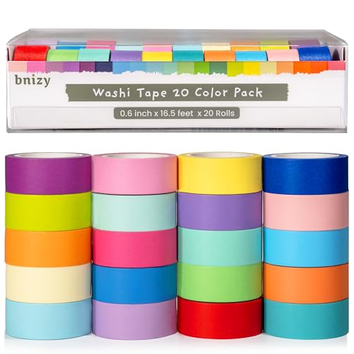 bnizy 20Pcs Fita Washi Colorida, Material de Arte Infantil Fita Colorida, Fita Artesanal Diy, Rolos
