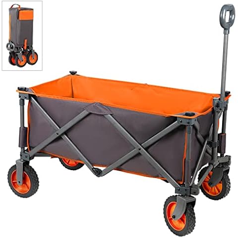 Portal Folding Trolley Cart Outdoor Wagon Collapsible with Removable Fabric Festival Garden Camping Picnic Cart Supports Max 100kg Portable Transport Trailer (Orange) Cover