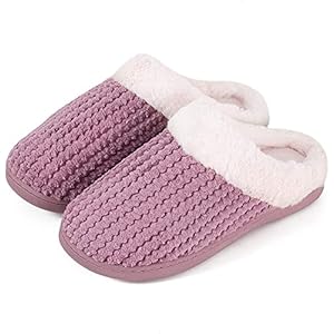 Womens Luxe Memory Foam Pluche gevoerde Waffle Mule Slippers met antislip zool (Color : Dark Pink-men, Size : M)