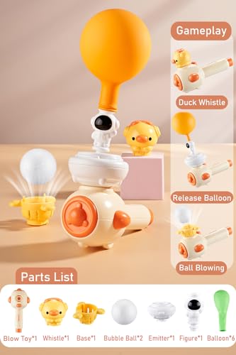 ARHEQI Breathing Exerciser for Kids, Sensory Toys with Whistle, Floating Blow Pipe Balls, Balloon Launcher, Autism Toys - Yellow