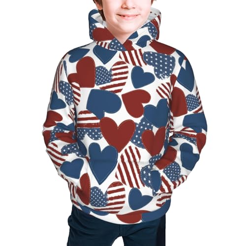 American Flag Heart Symbol Kids Pullover Hoodies Boys Sweatshirts Girls Athletic Clothes with Pocket2