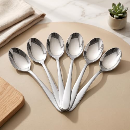 Image of Parage Tiara Stainless Steel Dinner Spoon Set of 6, Length 16cm Tableware with 2mm Thickness Spoons, Mirror Finish for Home Kitchen Dining