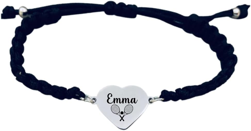 Tennis Bracelet, Personalized Tennis Gift, Engraved Tennis Adjustable Rope Bracelet, Tennis Jewelry for Women Tennis Players Gift