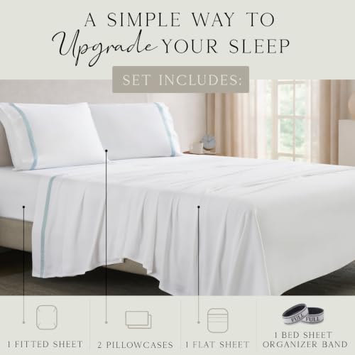 Image of KARISSA MAE Luxury Bamboo Viscose Full Size Sheet Set | FSC Certified | Cooling | Ultra Soft | 18 inch Deep Pockets | Elastic Corner Straps | Includes Organizer Band [Signature Frame]