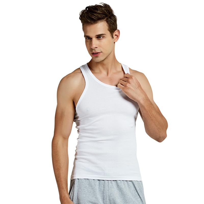 Undershirts for Men & Women, Cotton Soft Tank Tops, Stretchy and Breathable Sleeveless Shirts, White