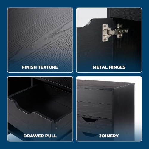 Image of Winsome Halifax Mobile Storage Cabinet with 1 Large Door & 5 Drawers, Black