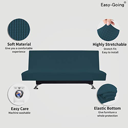 Image of Easy-Going Stretch Large Futon Slipcover Armless Futon Cover Deep Teal | Sofa Bed Furniture Protector Without Armrests with Elastic Bottom for Kids, Soft Jacquard Machine Washable