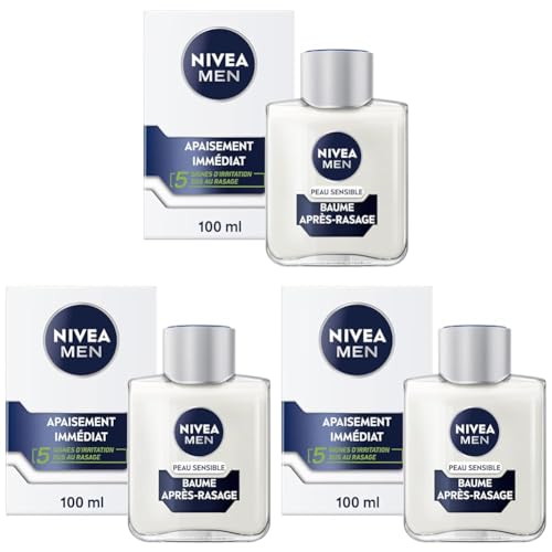 NIVEA MEN Peau Sensible Baume Après-Rasage (1 x 100 ml), Soin Après-Rasage enrichi en Camomille & Hamamélis, Soin visage pour homme 0% d’alcool pour peaux sensibles...