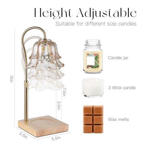 Candeldo Candle Warmer Lamp with Timer: Flower Gold Candle Lamps Height Adjustable Wax Melt House Warming Gifts New Home Decor Valentines Day Birthday Gift for Women Mom