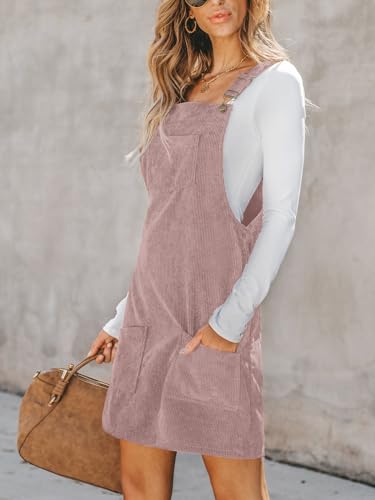 CUPSHE Damen Cord, Herbstkleid, Latztasche, quadratischer Ausschnitt, breiter Riemen, lässiger Overall, Minikleid, Helles Violett, XX Large