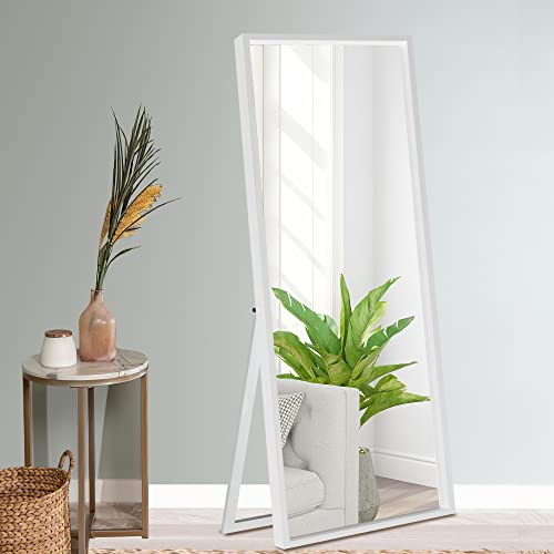 Image of NeuType 59 inchx16 inch Full Length Floor Mirror with Standing Holder - Wall-Mounted Body Mirror for Bedroom, Dressing - Standing, Hanging or Leaning - White MDF Frame