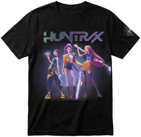 Camiseta K-Pop Demon Huntrix Rumi Mira Group Pose, Preto, PP