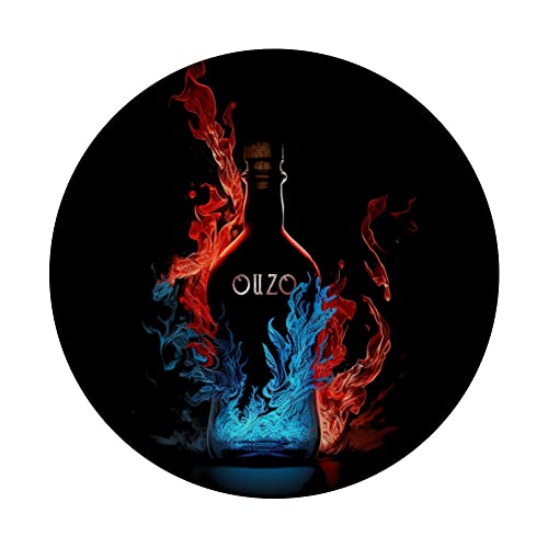 Ouzo Bottle Flames Blue Red Fire Greek Liquor PopSockets Swappable PopGrip, Black - Image 3
