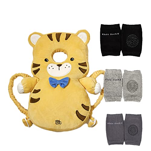 Image of Feidoog Baby Head Protector Cushion Backpack with 3 Knee Pads for Walking & Crawling,Tiger