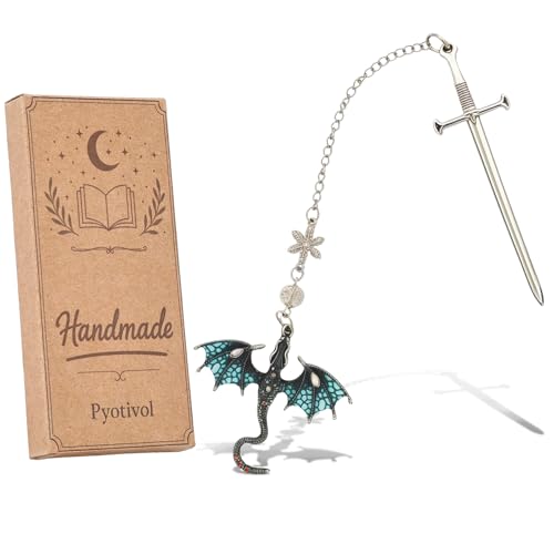 Pyotivol Vintage 4th Wing Blue Dragon Bookmark with Sword Pendant Wings of Fire Cool Unique Bookmarks for Reading Women Men Book Lovers Girls Teens Teachers and Students