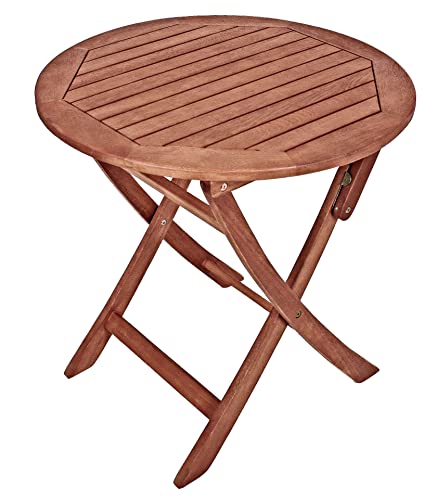 Spetebo Eukalyptus Gartentisch Stockholm rund - 70 x 73 cm - Klapptisch aus FSC Massiv Holz geölt - Balkontisch Bistrotisch Beistelltisch Campingtisch Garten Esstisch