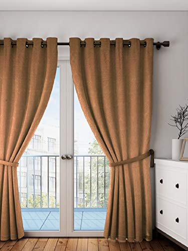 Image of Swayam 100% Blackout Polyester Long Door Curtain for Living Room & Bedroom | 9 Feet | Room Darkening Curtain with Eyelets | Pack of 1 | Ethnic Motif Design - Brown