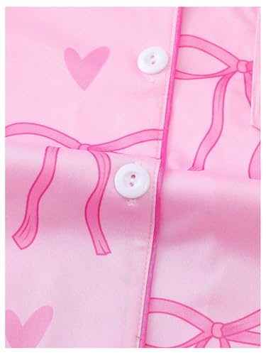 Image of SHENHE Women's 2 Piece Pajama Set Bow Graphic Button Down Short Sleeve Lapel Shirt Pj Short Set