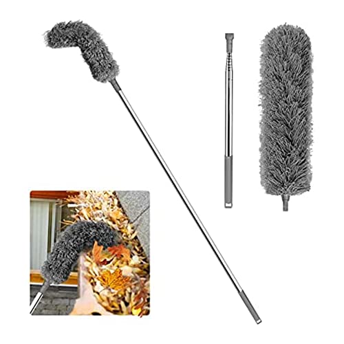 Ocnvlia Gutter Cleaning Brush Roofing Tool with Telescopic Extendable Pole 8.2Ft Guard Cleaner Tool Easy Remove Leave, grey