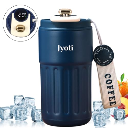 Image of Giftana Personalized Tumbler with LED Temperature Display, Customized Stainless Steel Coffee Mug with Secure Lid & Carrying Strap (Blue, 420ml)