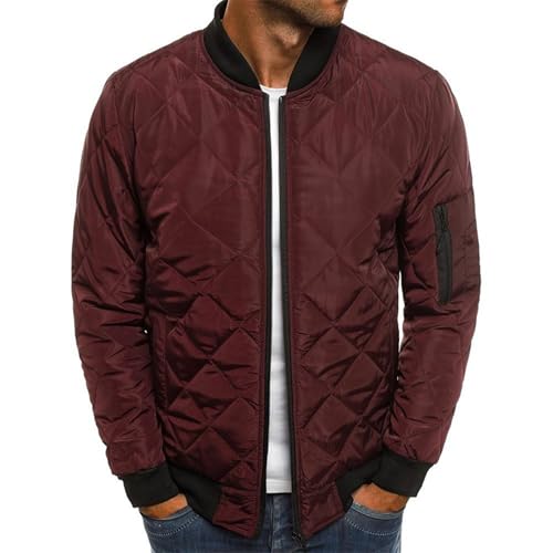 Maiyifu-GJ Men's Stand Collar Diamond Quilted Jacket Fleece Lined Thermal Padded Jackets Winter Zipper Bomber Outwear