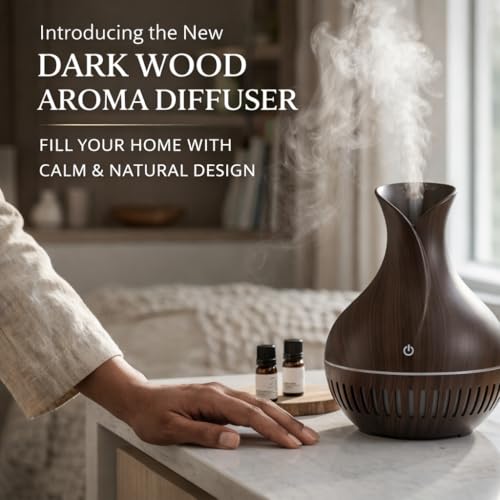 Image of Lakshiv Aroma Diffuser Humidifier for Room & Home with LED Light | Ultrasonic Cool Mist Air Humidifier for Bedroom | Essential Oil Diffuser | Wood Grain Finish | 30ml | Touch Operation (Dark Brown)
