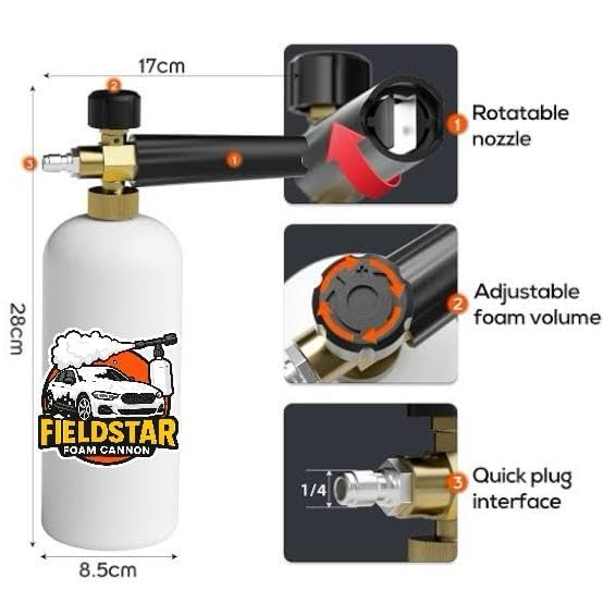 Image of Fieldstar Pressure Washer Gun with Foam Cannon | Car Wash Foam Gun with 1 /4 inch Quick Connector | Includes 5 Spray Nozzles and 1-Litre Bottle, Car Pressure Washe Gun