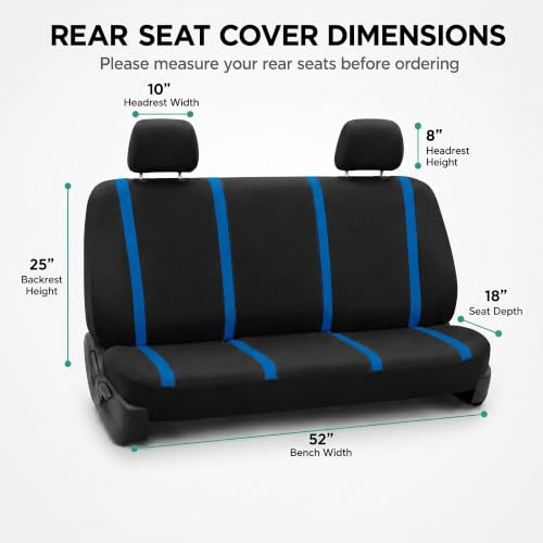 Image of FH Group Car Seat Covers Rear Set Cloth - Car Seat Covers with Removable Headrest,Universal Fit,Automotive SeatCovers,Washable Car SeatCover for SUV,Sedan,Van Blue