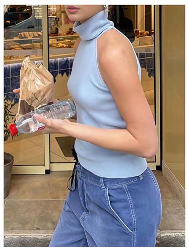 Image of MakeMeChic Sleeveless Turtle Neck Tops Crop Mock Neck Tops for Women