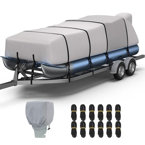 RVMasking Pontoon Boat Cover with Motor Cover, 1400D Heavy Duty Middle Reinforced, Marine Grade...