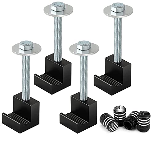 Rominvic Truck Tool Box Mounting Kit, 4 Pack Tire Valve Caps And Tool Box Tie Downs Aluminum Alloy J Hook Crossover With Screws And Washers For Pickup Truck #TOP4