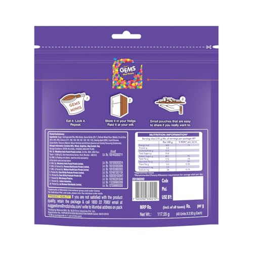 Cadbury Gems Mini Treats Chocolate Pack, 117.55 g